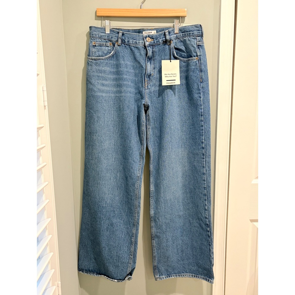Pull&Bear Oversize Jeans Womens 10 Blue Wide Leg Baggy High‎ Rise Denim 4683/317